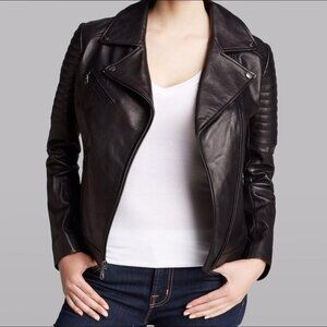 DKNY Black Leather Moto Jacket – Size XL